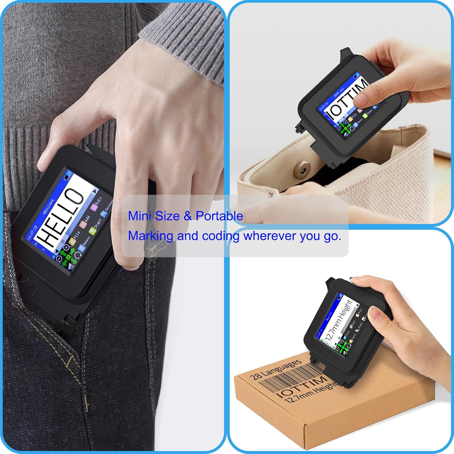Upgraded Mini Inkjet Printer for All Materials, Fast-Drying SolventInk Cartridge & 28 Languages, Inkjet Coding Machine for Code Date Label Industry Design House Usage