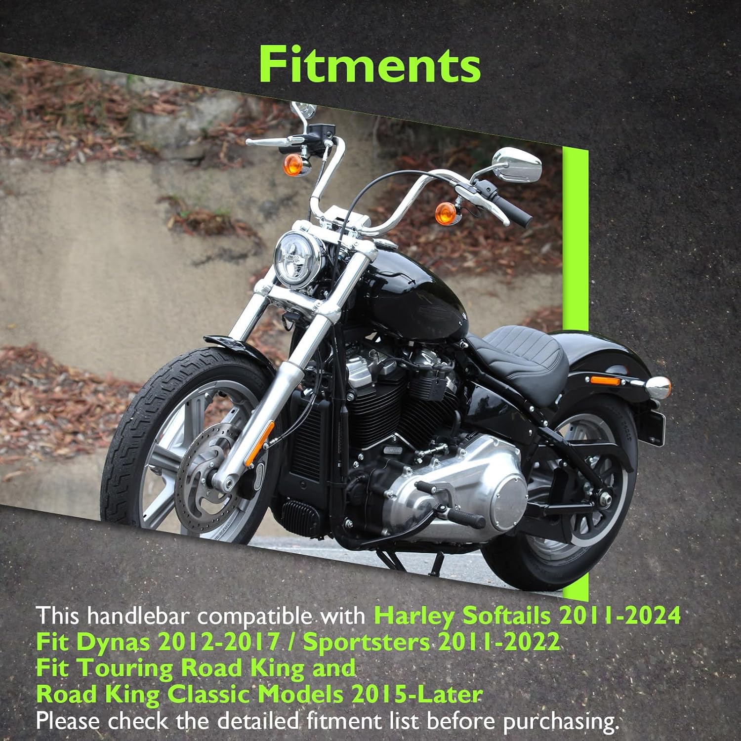 Mofun 14' Rise Pre-wired Handlebars Horn Style Ape Hangers 1.5' Fat 1' Clamp Compatible with Harley Softail 2011-2024 Sportster 2011-2022 Dyna 2012-2017 Touring Road King 2015-Later, Gloss Black