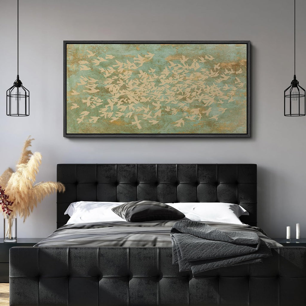 MUDECOR Extra Large Framed Canvas Print Wall Art Vintage Botanical Floral Tapestry Ornamental Garden Antique Retro Ready to Hang Painting for Living Room Bedroom Multi-Sizes - 60'x30'