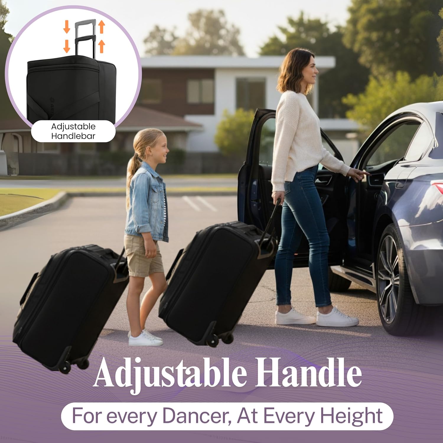 28-Inch Heavy-Duty Rolling Dance Bag with Garment Rack, Upgraded Stable Rack System, Smooth-Rolling Wheels & Telescoping Handle, 900D Waterproof Fabric, Multiple Pockets, Competition Travel Duffel