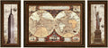 ELITEART- Statue Of Liberty, Empire State Building, Old Vintage World Map Oil Painting Reproduction Giclee Wall Art Canvas Prints-Framed Size：69'x28