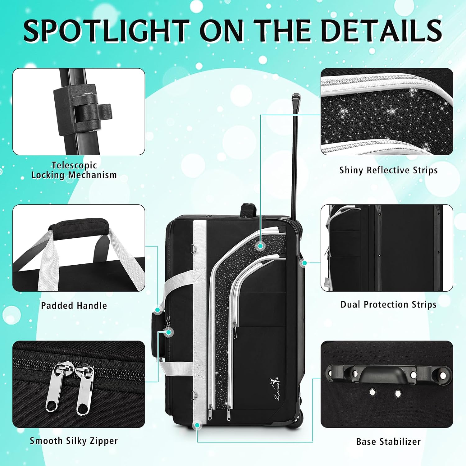 Dance Bag with Garment Rack - 28' Rolling Dance Competition Duffle Bag with Rack | Wheeled Dance Suitcase - Multiple Pockets for Dancers Cheerleader Athlete Travelers Livestreamer Cosplayer