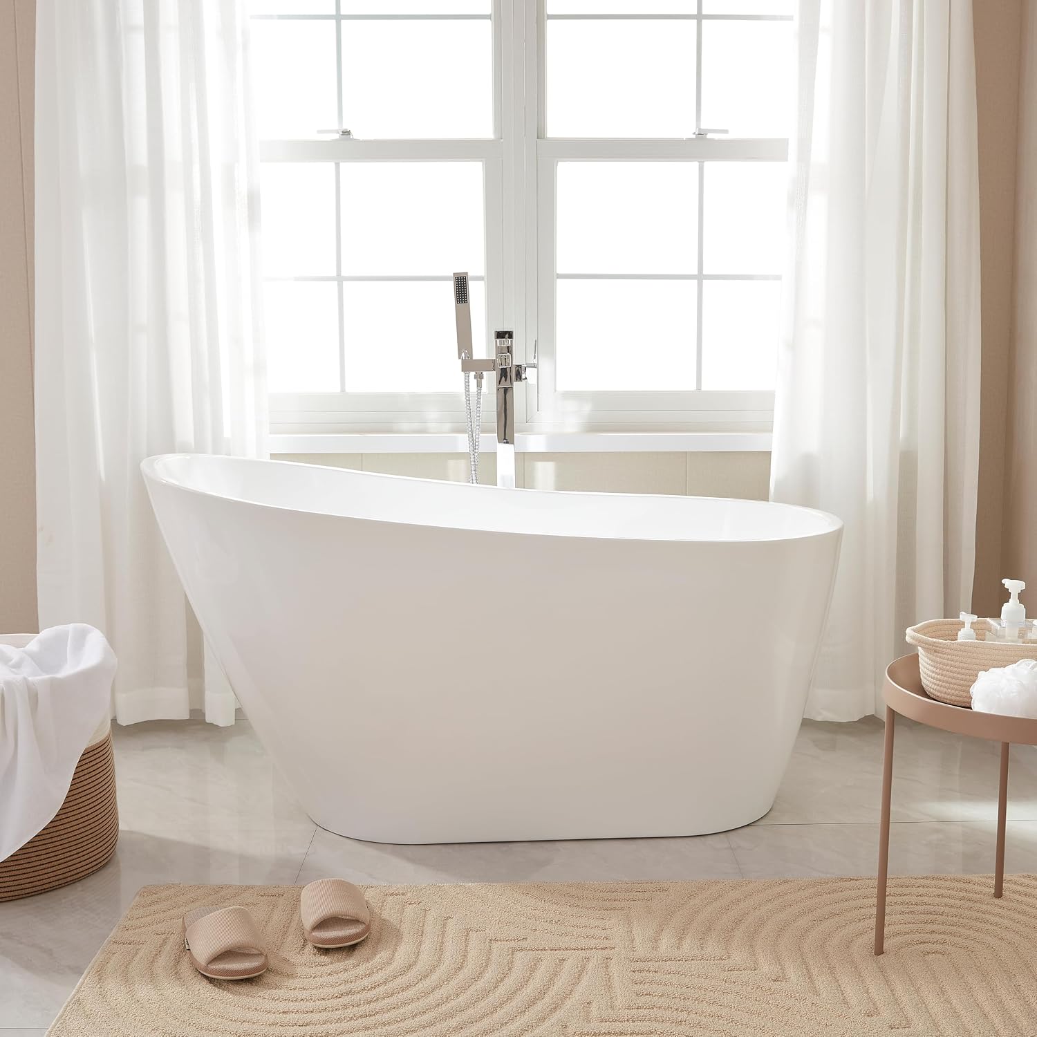 HomeBeyond 67 Inch Free Standing Bathtub | Acrylic Freestanding Soaking Tub, Modern Bathroom Stand Alone Tub Suitable for Couples, Singles, and Families, Integrated Overflow