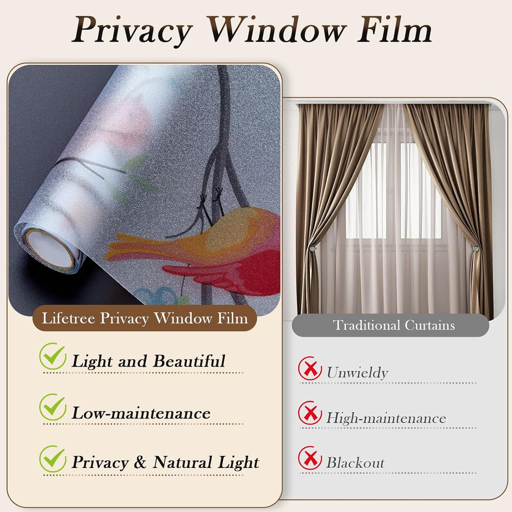 Coavas Stained Glass Window Film, Decorative Frosted Glass Window Privacy Film, Static Cling Non-Adhesive Windows Sticker for Front Door Bathroom Heat Control Anti UV, 45.2 x 157 Inches