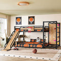 Bellemave Metal Full Over Full Bunk Bed Frame with Slide,Full Size Floor Bunk Bed and Basketball Hoop,Pull-up Rings and Climbing Wall,Heavy Duty Bunk Beds with Bookshelves for Kids Girls Boys,Natural