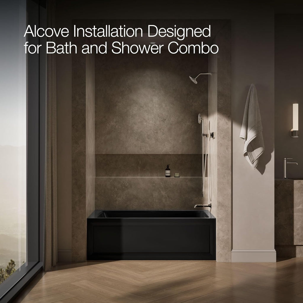 Kohler K-1122-RA-7 Archer 5Ft Whirlpool with Comfort Depth Design, Integral Apron and Right-Hand Drain, Less Heat, Black Black