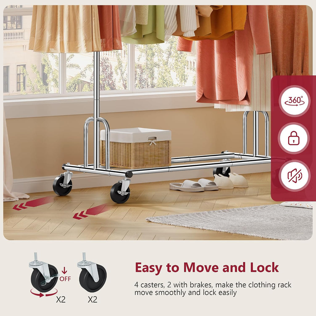 Tajsoon Collapsible Clothing Rack Plus Foldable Clothes Rack Chrome