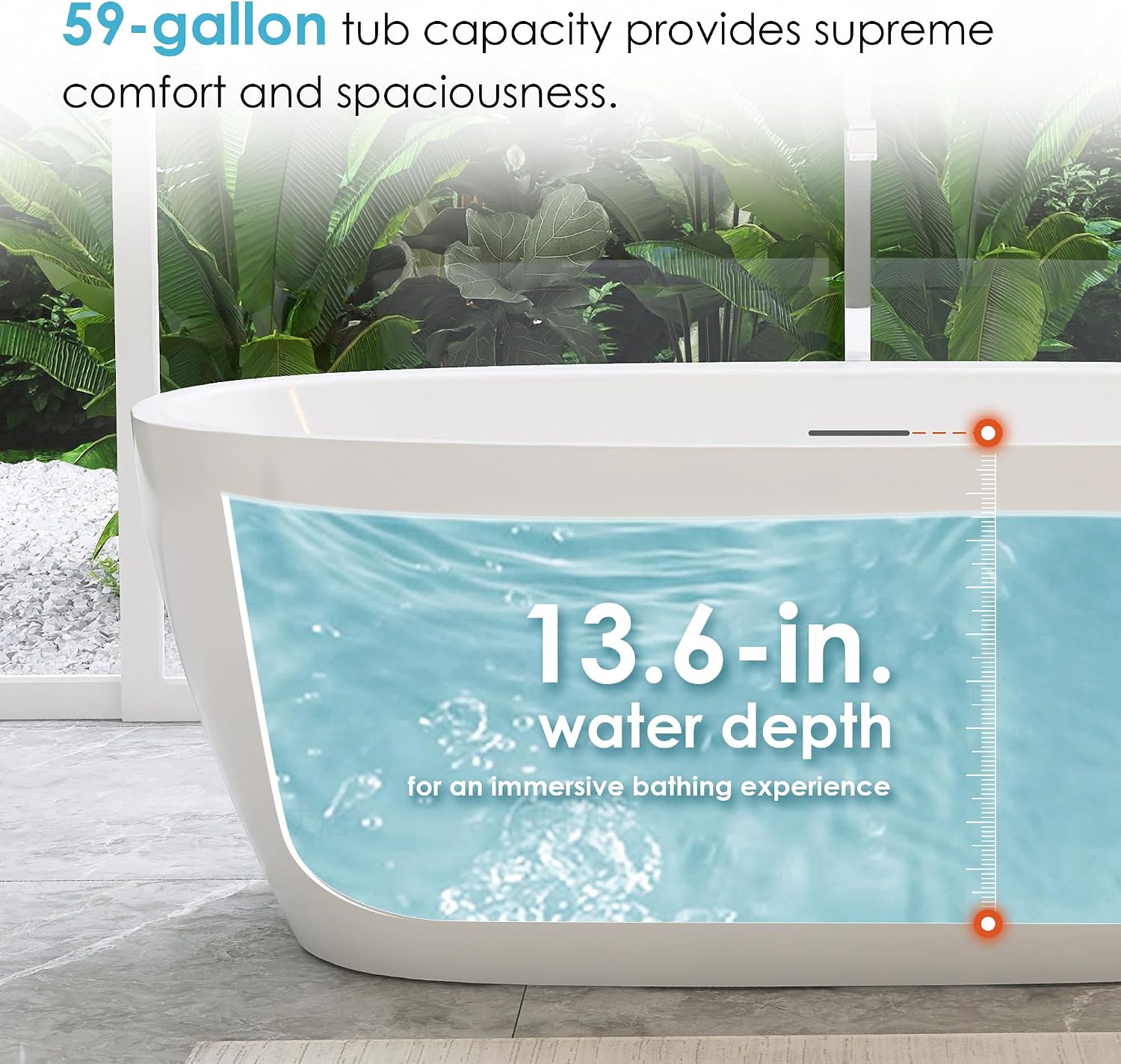Beyaz 59' x 32' Flatbottom Freestanding Acrylic Soaking Bathtub in Glossy White