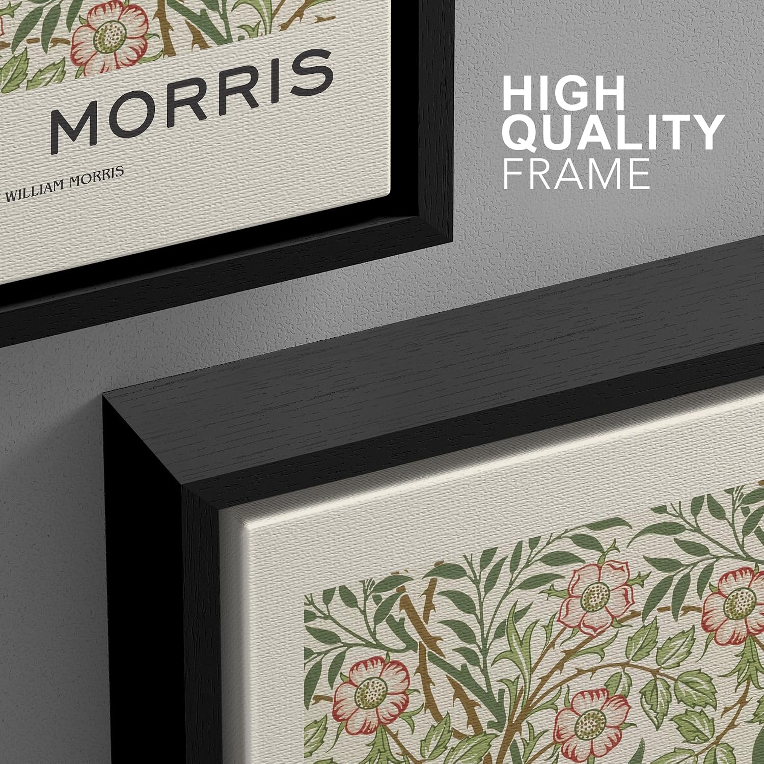 wall26 Framed Canvas Print Wall Art Set William Morris Flower Pattern Tapestries Nature Floral Illustrations Fine Art Decorative Botanical Rustic for Living Room, Bedroom, Office - 24'x36'x3 Black