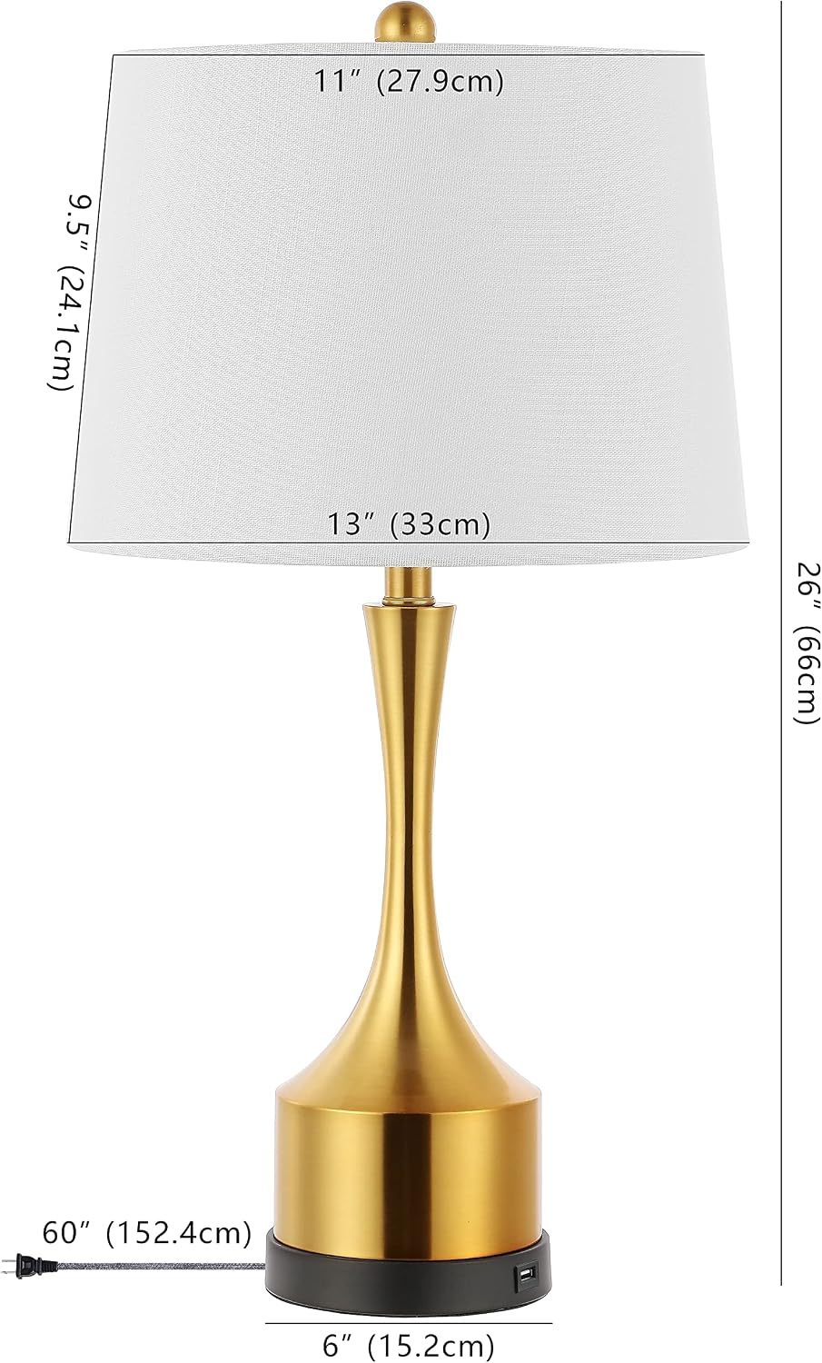 Eyely EYL4045A-SET2 Cato 26' Classic French Country Iron LED Table Lamp w/USB Charge Port for Reading Room, Living Room, Office, Bedroom,Farmhouse,French Country,Coastal, Brass Gold (Set of 2)
