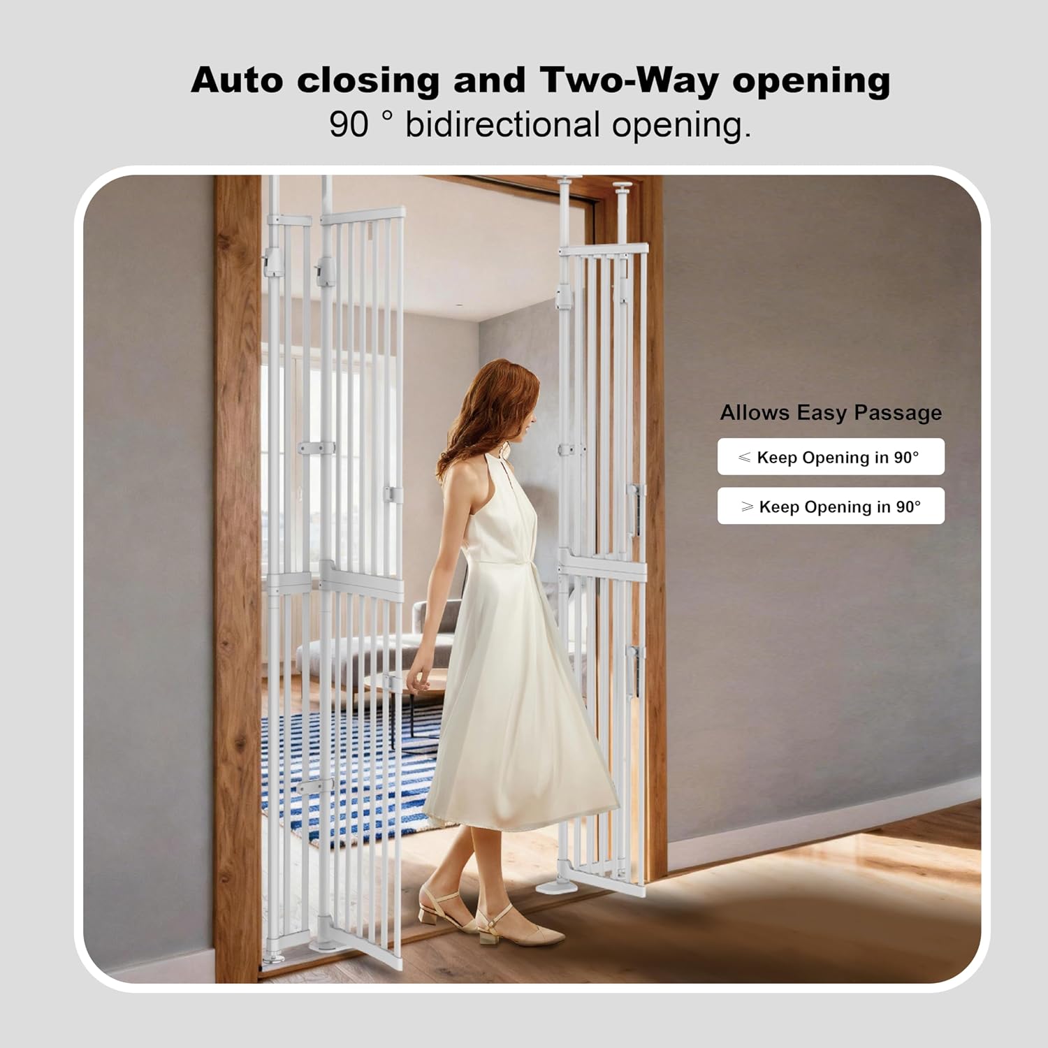 YGP 74.8-90.5' Extra Tall Cat Gate,30.3–47.2' Wide Pressure Mounted Cat Gate for Doorway, 1.3' Narrow Bar Cat Dog Proof Pet Gate,Auto Close No Drilling for Indoor Stairs Window Wall.White