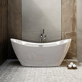 Freestanding Bathtub 59' Acrylic Contemporary Free Standing Tub Ship Shape Oval Acrylic Soaking Bath Tubs with Chrome Pop-Up Drain & Overflow, White