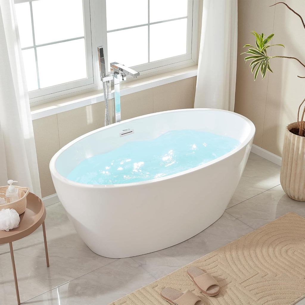 HomeBeyond 69Inch Freestanding Bathtub | Acrylic Free Standing Soaking Tub, Classic Bathroom Stand Alone Tub Suitable Single Person Bathing