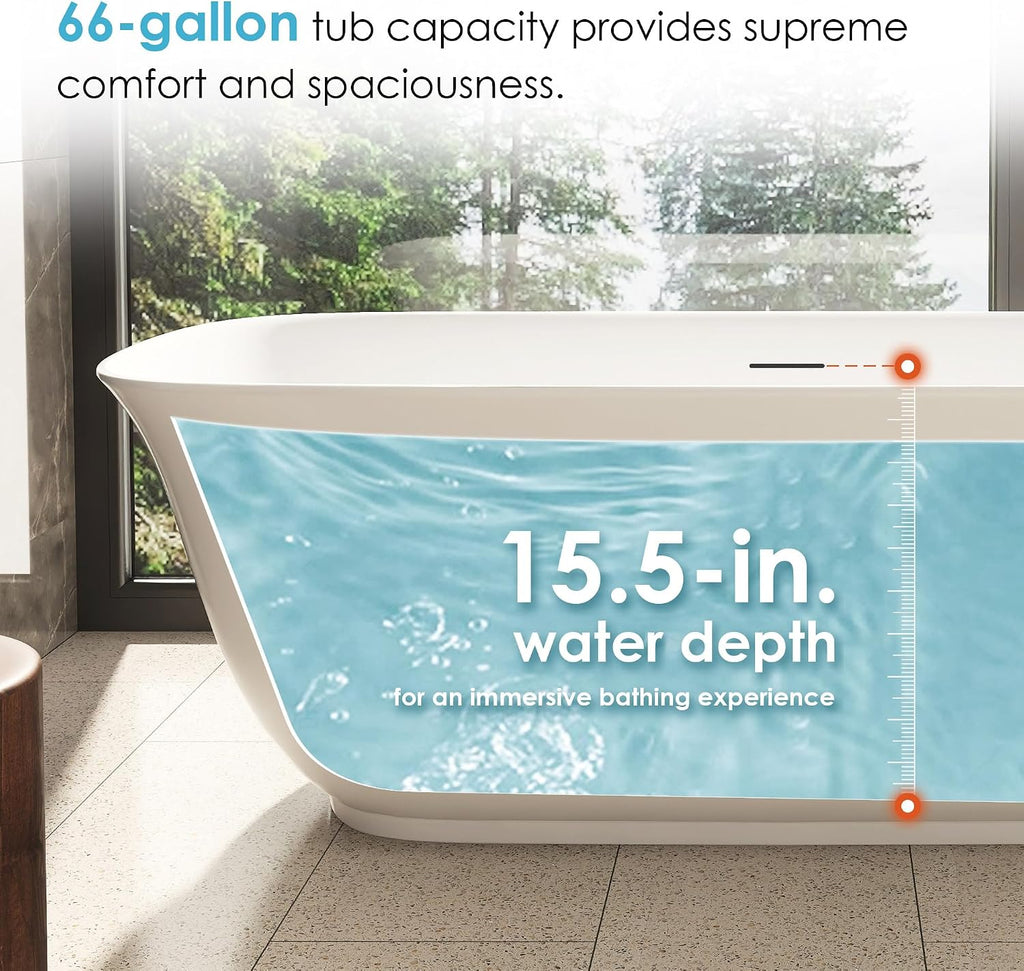 Sarnia 67' x 32' Flatbottom Freestanding Acrylic Soaking Bathtub in Glossy White