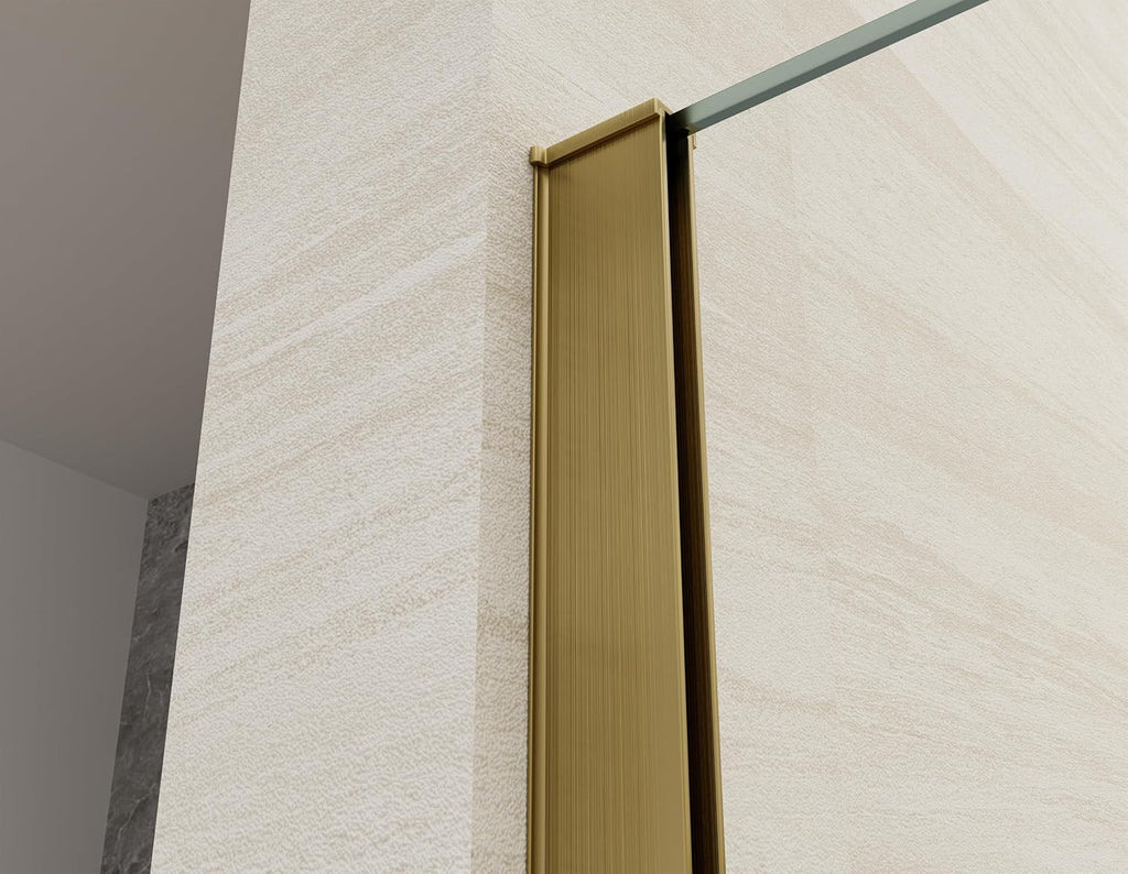 Shower Screen 36' x 76' Half Frameless Shower Wall Panel, Tempered Glass 3/8 inch, Easy to clean Coating, Fixed Glass Shower Door with Hardware (Brushed Gold)
