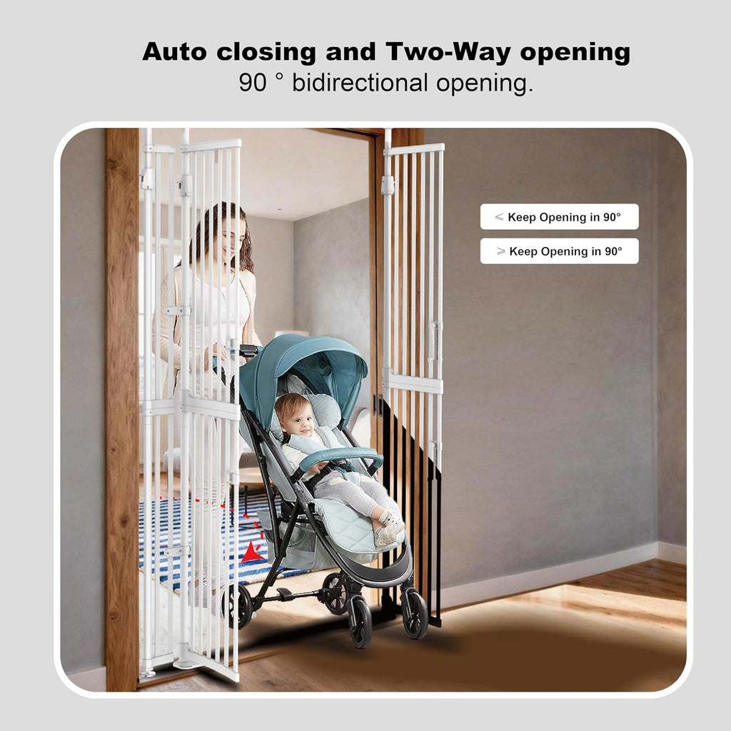YGP 74.8-90.5' Extra Tall Cat Gate,30.3–38.2' Wide Pressure Mounted Cat Gate for Doorway, 1.3' Narrow Bar Cat Dog Proof Pet Gate,Auto Close No Drilling for Indoor Stairs Window Wall.White