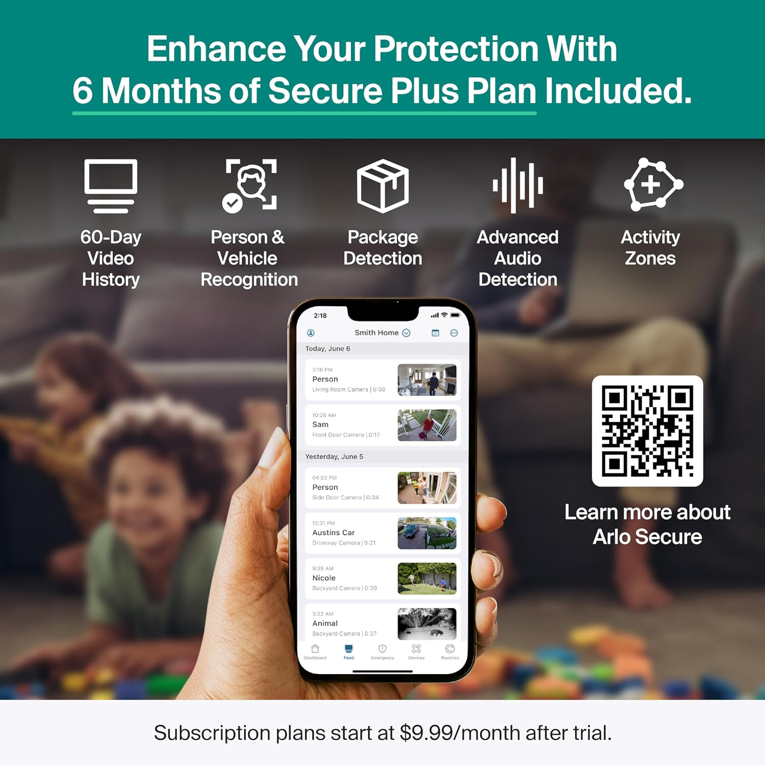 Arlo Essential Pan Tilt Security Camera 2K + 6 Months of Secure Plus Plan - Wired Plug-in Power Outdoor Camera, Person Recognition, Package Detection, Animated Preview, Auto Motion Tracking, 2 Cam