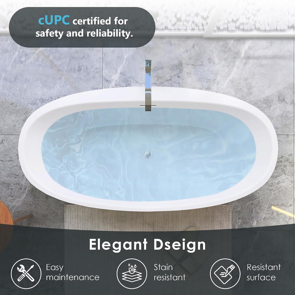 Beyaz 59' x 32' Flatbottom Freestanding Acrylic Soaking Bathtub in Glossy White