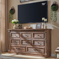 Aitjunz 8 Drawers Dresser for Bedroom, Farmhouse 61' Wide Dressers & Chests of Drawers w/Roman Column, Large Storage Dressers Organizer w/Two Different Drawer Sizes for Bedroom,Living Room,Light Brown