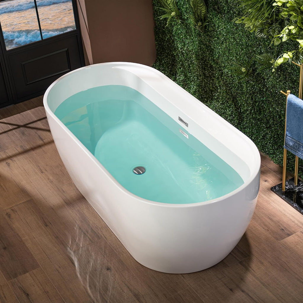 WOODBRIDGE 67' Acrylic Freestanding Bathtub Contemporary Soaking White Tub with Chrome Overflow and Drain,B0063-C