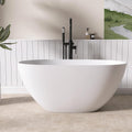 51' Freestanding Solid Surface Bathtub,Elegant Oval Design with Chrome Drain Luxurious Soaking Tub for Bathrooms, Stone Resin Freestanding Bathtub for Comfort,Matt White