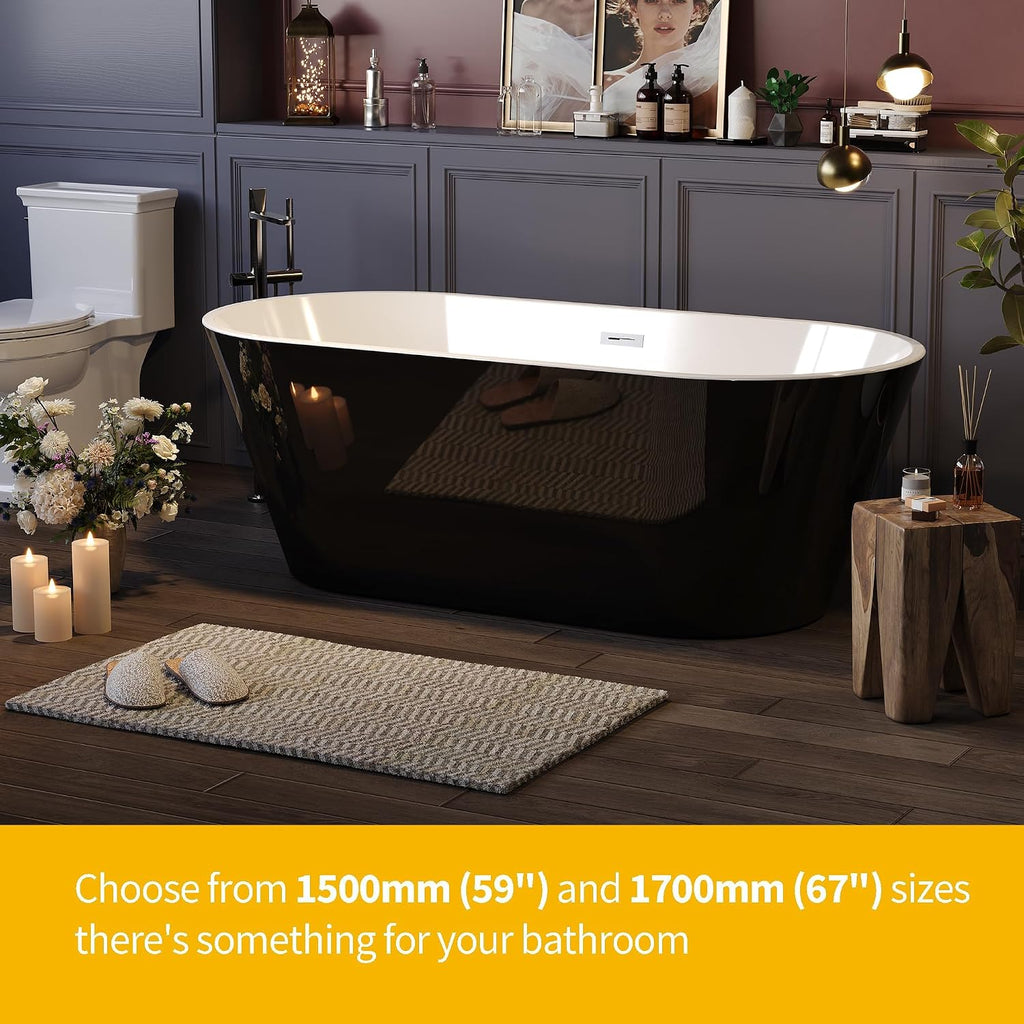59 Inch Acrylic Freestanding Bathtub, Acrylic Soaking Bathtub with Matte Drain and Overflow, Modern Square Tub, cUPC Certified, Deep Ergonomic Design, Double-Walled Insulation, Easy Installation