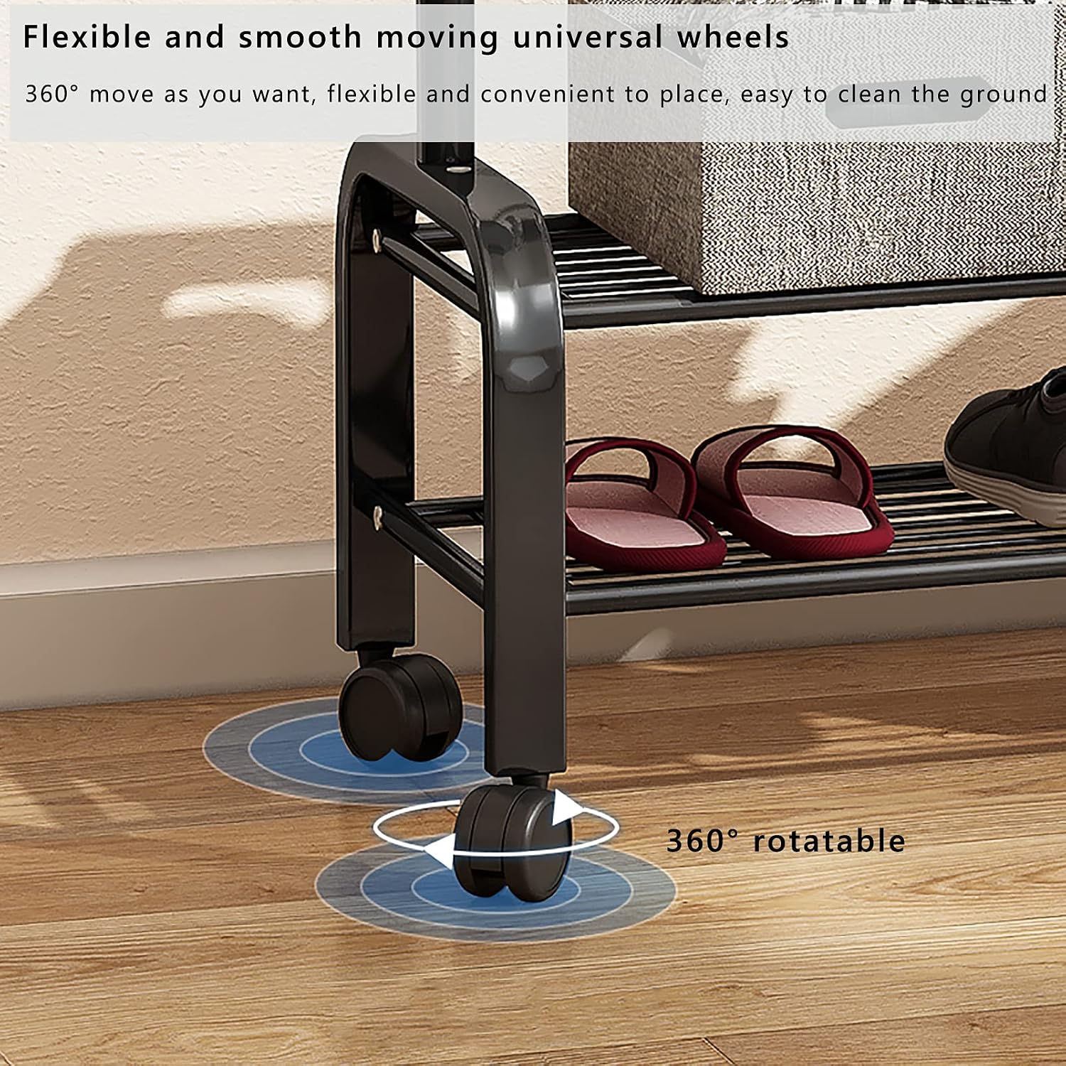 Clothing Rack, Heavy Duty Clothes Rack Portable Garment Rack,with 2-Tier Shelves,5 Side Hooks,Wheels,Multifunctional Storage Shelf Organizer,150x34x173cm
