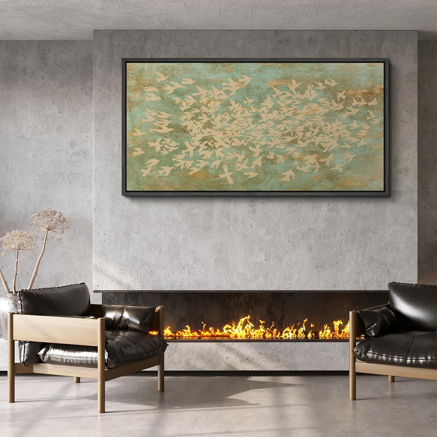MUDECOR Extra Large Framed Canvas Print Wall Art Vintage Botanical Floral Tapestry Ornamental Garden Antique Retro Ready to Hang Painting for Living Room Bedroom Multi-Sizes - 60'x30'