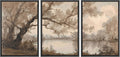 wall26 Framed Print Wall Art Set Sepia Watercolor Lakeside Tree Landscape Decorative Minimal Relax/Zen for Living Room, Bedroom, Office - 16'x24'x3 BLACK