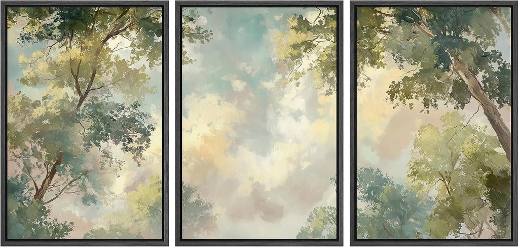 wall26 Framed Print Wall Art Set Soft Pastel Sky and Tree Canopy Abstract Nature Decorative Minimal Relax/Zen for Living Room, Bedroom, Office - 16'x24'x3 BLACK