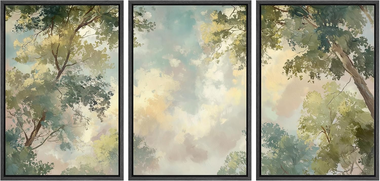 wall26 Framed Print Wall Art Set Soft Pastel Sky and Tree Canopy Abstract Nature Decorative Minimal Relax/Zen for Living Room, Bedroom, Office - 16'x24'x3 BLACK