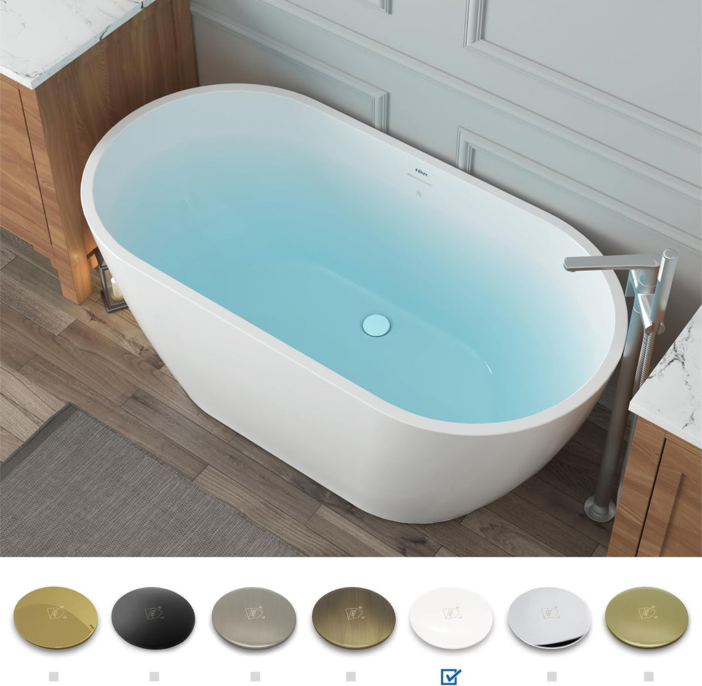 FerdY Bali 55' Freestanding Bathtub, Glossy White Freestanding soaking tub with Polished White Drain & Integrated Slotted Overflow, cUPC Certified