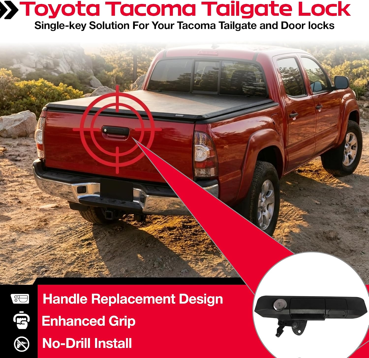 Pop & Lock PL5400 Toyota Tacoma Tailgate Lock 2005–2015 – Manual Anti-Theft Tailgate Lock, Bolt Codeable, Easy Install (Black)