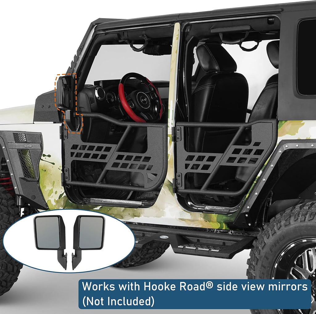 Hooke Road JK Half Door Tubular Trail Doors for 2007-2018 JK Unlimited 4-Door, Summer Open-Air Driving Feel, with Secure Steel Latch Design - 4PCS