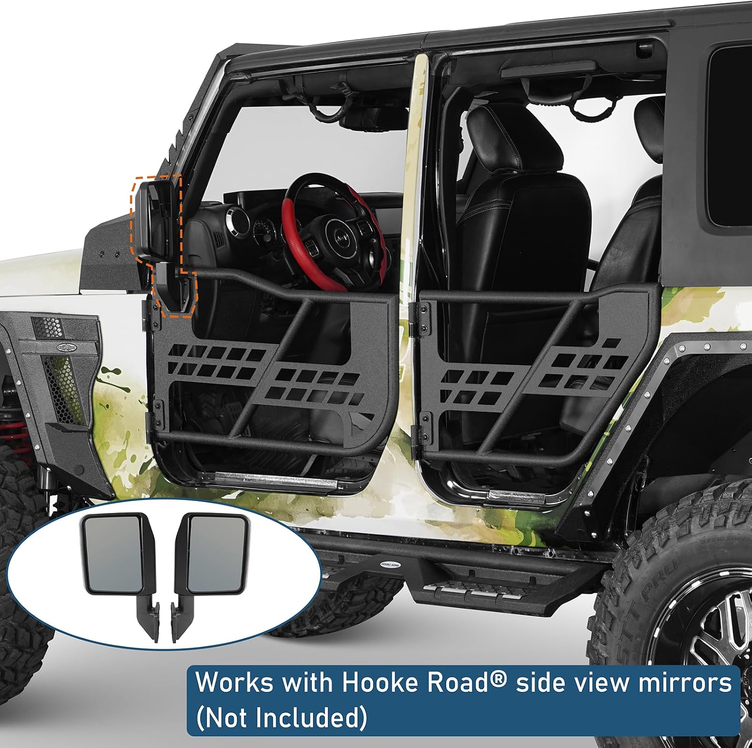 Hooke Road JK Half Door Tubular Trail Doors for 2007-2018 JK Unlimited 4-Door, Summer Open-Air Driving Feel, with Secure Steel Latch Design - 4PCS