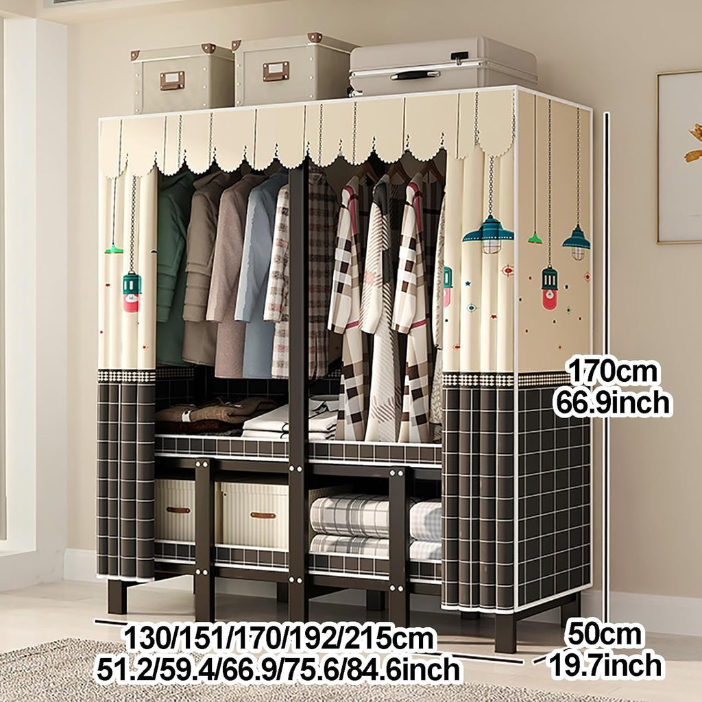 Heavy Duty Portable Wardrobe Closet for Hanging Clothing with Cover, Clothes Rack with Gauze Curtain, Covered Clothing Coat Storage Organizer(G,215cm/84.6inch)