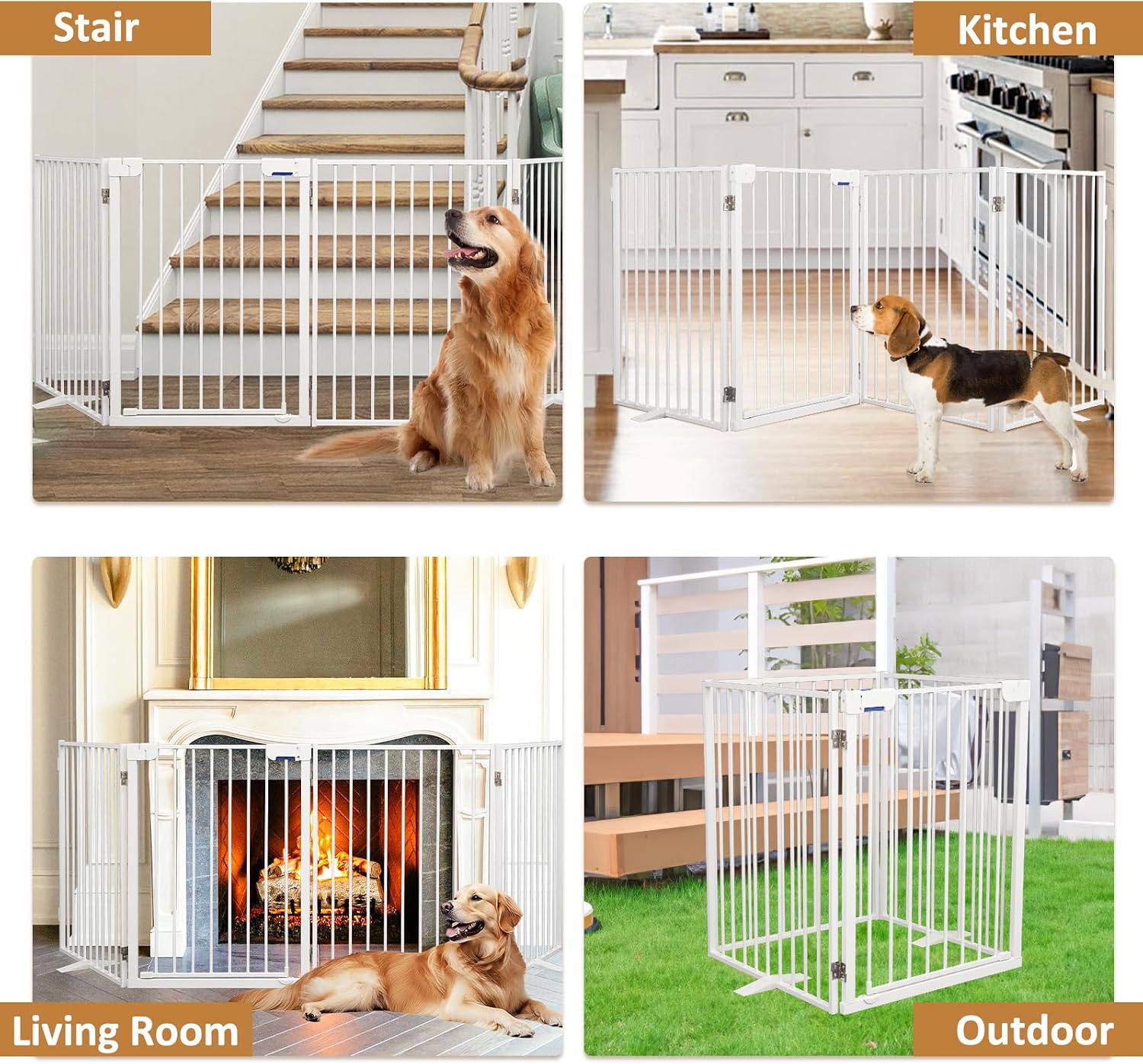 Metal Freestanding Dog Gates with Door,Extra Wide 24', 32' Height Foldable Dog Fence for Indoor & Outdoor, Heavy Duty Freestanding Pet Barrier for Stairs, Doorways, Halls, Kitchen,Yard,Christmas Tree