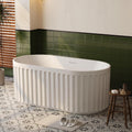 Freestanding Bathtub with Striped Design,59' Acrylic Bathroom Soaking Tub Includes Overflow Cover Pop-Up Drain Hidden Drainage System, CUPC Certified, Glossy White Finish
