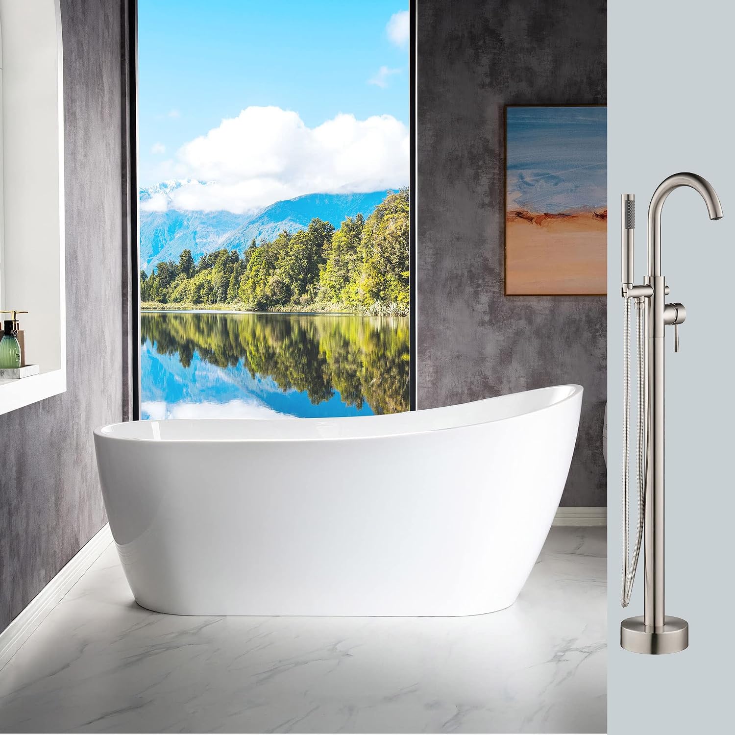Woodbridge 67' Acrylic Bathtub Soaking Tub Brushed Nickel Freestanding F0001, BTA1508 +F000, B-0001 WITH Faucet II, Model: B-0001 /BTA1508 + F0001