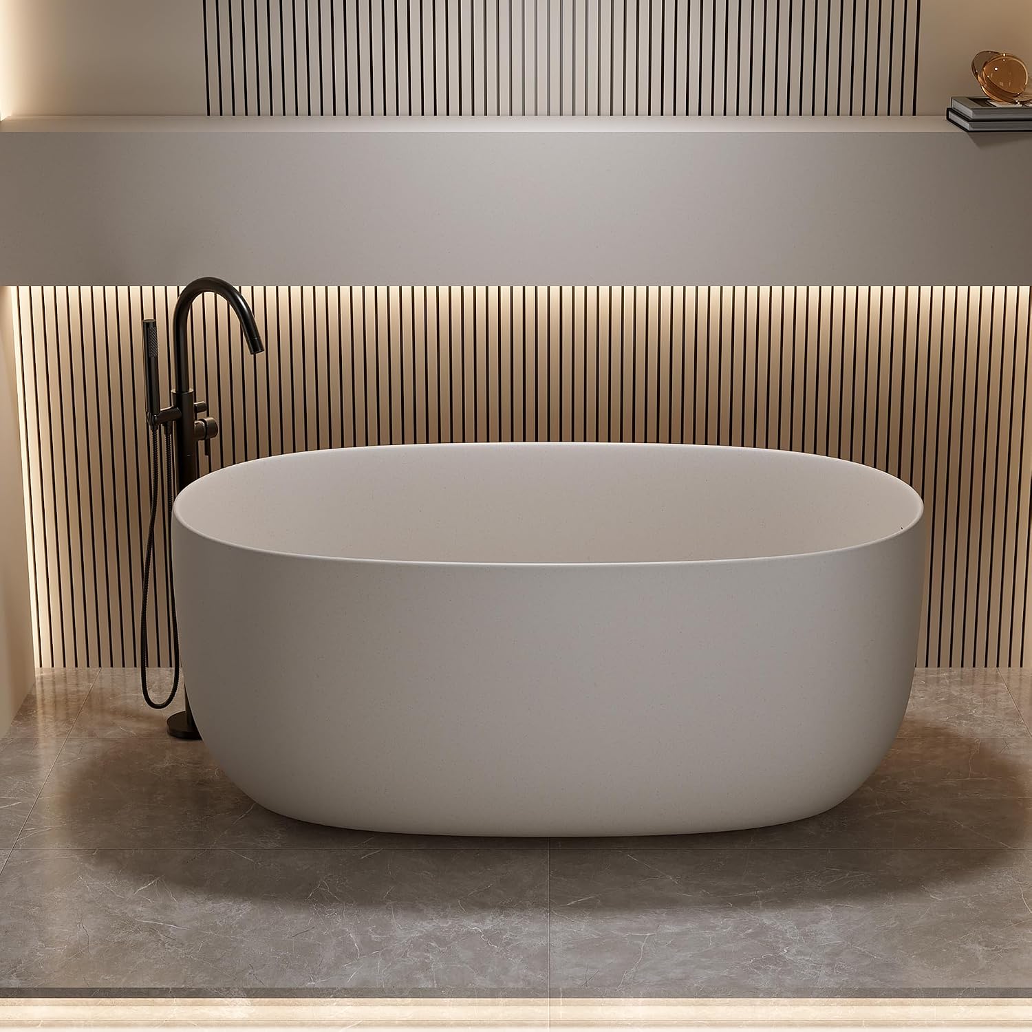47'' Freestanding Bathtub Resin Stone Soaking Bathtub Solid Tubs with Overflow and Pop up Drain