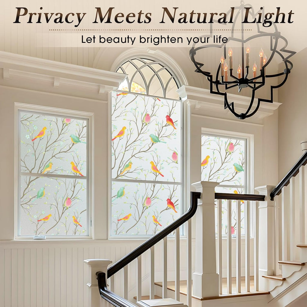Coavas Stained Glass Window Film, Decorative Frosted Glass Window Privacy Film, Static Cling Non-Adhesive Windows Sticker for Front Door Bathroom Heat Control Anti UV, 45.2 x 157 Inches