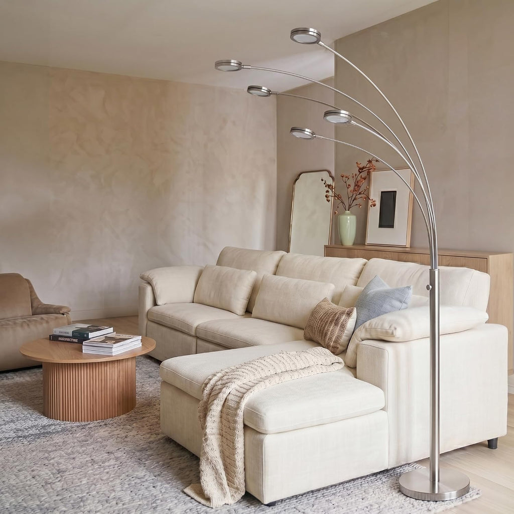 Brightech Orion Arc Floor Lamp for Living Room, Tree Floor Lamp with 5 Adjustable Arms, Multi-Head Standing Lamp with Flexible Rotating LEDs for Bedroom, Dorm - Bright Hanging Lighting - Satin Nickel