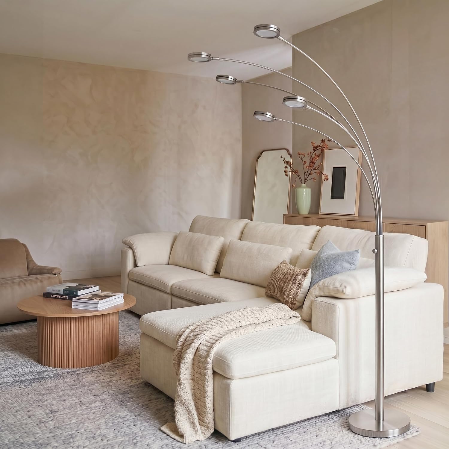Brightech Orion Arc Floor Lamp for Living Room, Tree Floor Lamp with 5 Adjustable Arms, Multi-Head Standing Lamp with Flexible Rotating LEDs for Bedroom, Dorm - Bright Hanging Lighting - Satin Nickel