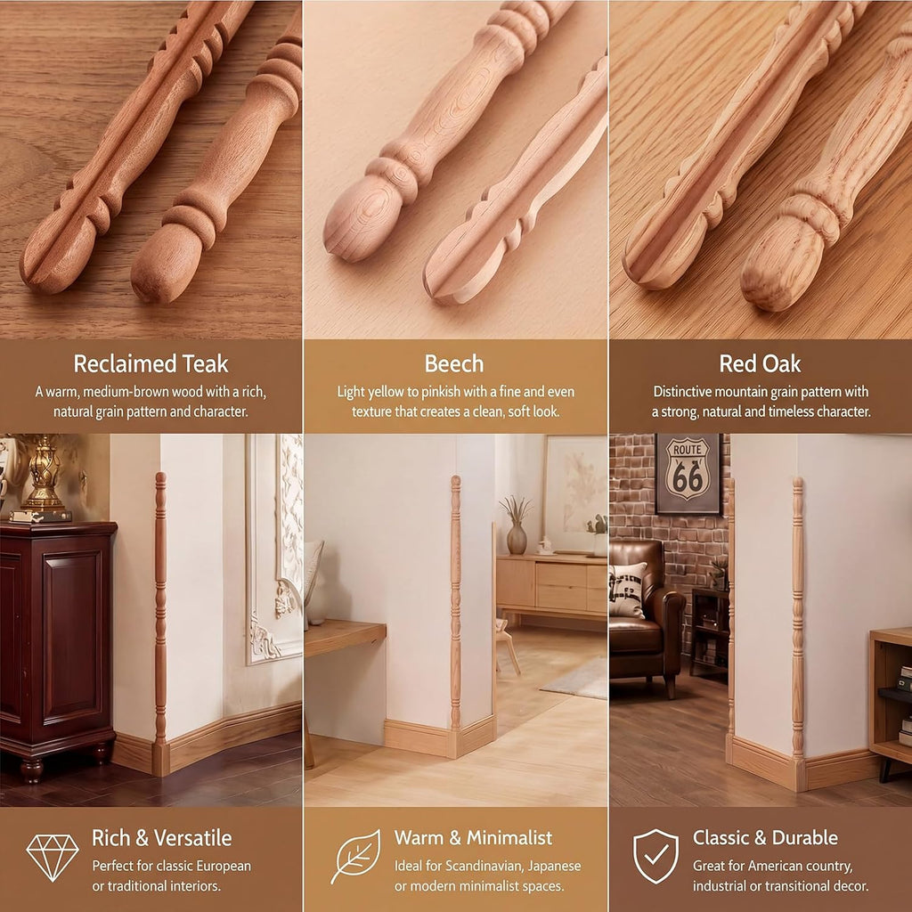 DoubleFill 5 Pack Red Oak Corner Guards for Wall Decorative Wall Corner Protector 39-1/2'' x 1'' Solid Wood Edges Protect Trim for Pets Renovation, Easy Installation