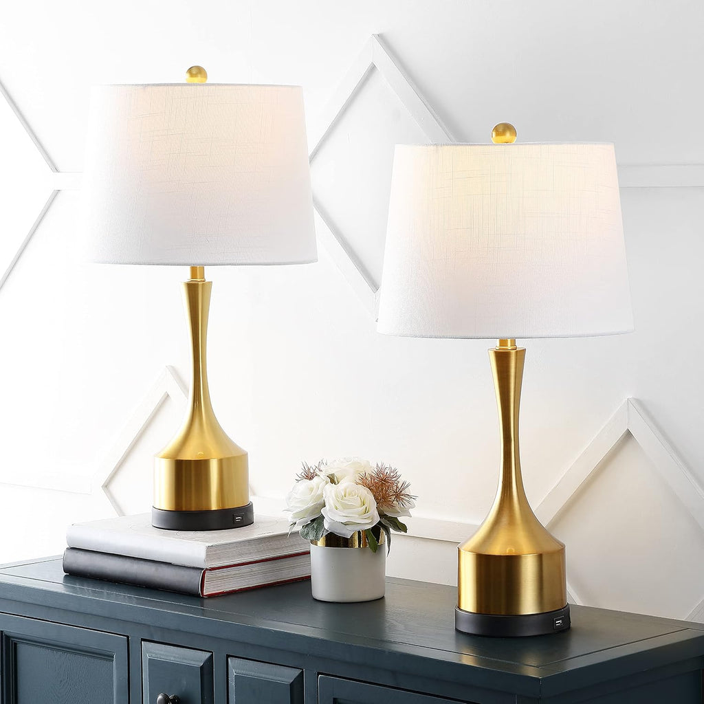 Eyely EYL4045A-SET2 Cato 26' Classic French Country Iron LED Table Lamp w/USB Charge Port for Reading Room, Living Room, Office, Bedroom,Farmhouse,French Country,Coastal, Brass Gold (Set of 2)
