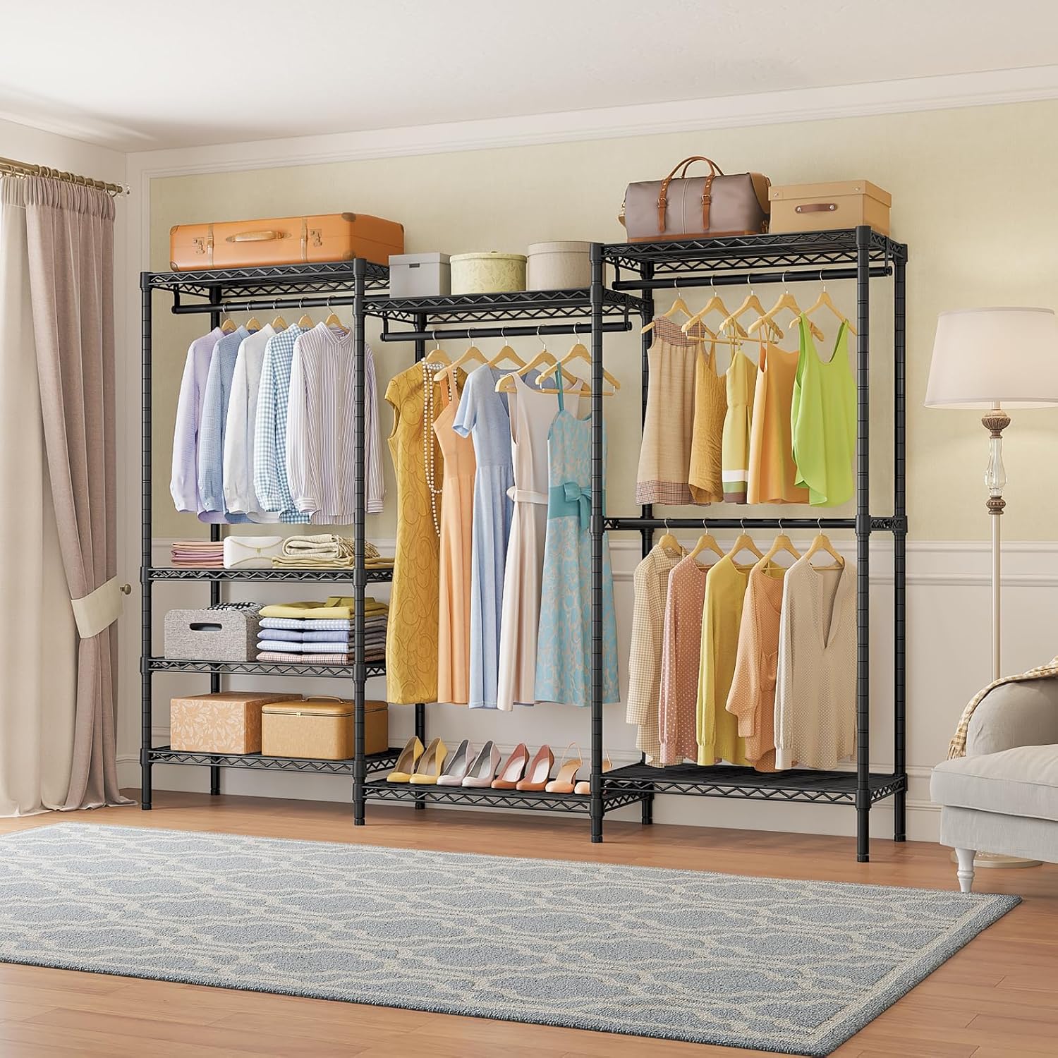 VIPEK V5 Plus Large Portable Closet Rack Freestanding Wardrobe Closet, Multi-Functional Clothes Rack Heavy Duty Metal Clothing Rack for Hanging Clothes, 85.4' L x 15.7' W x 76.4' H, Black