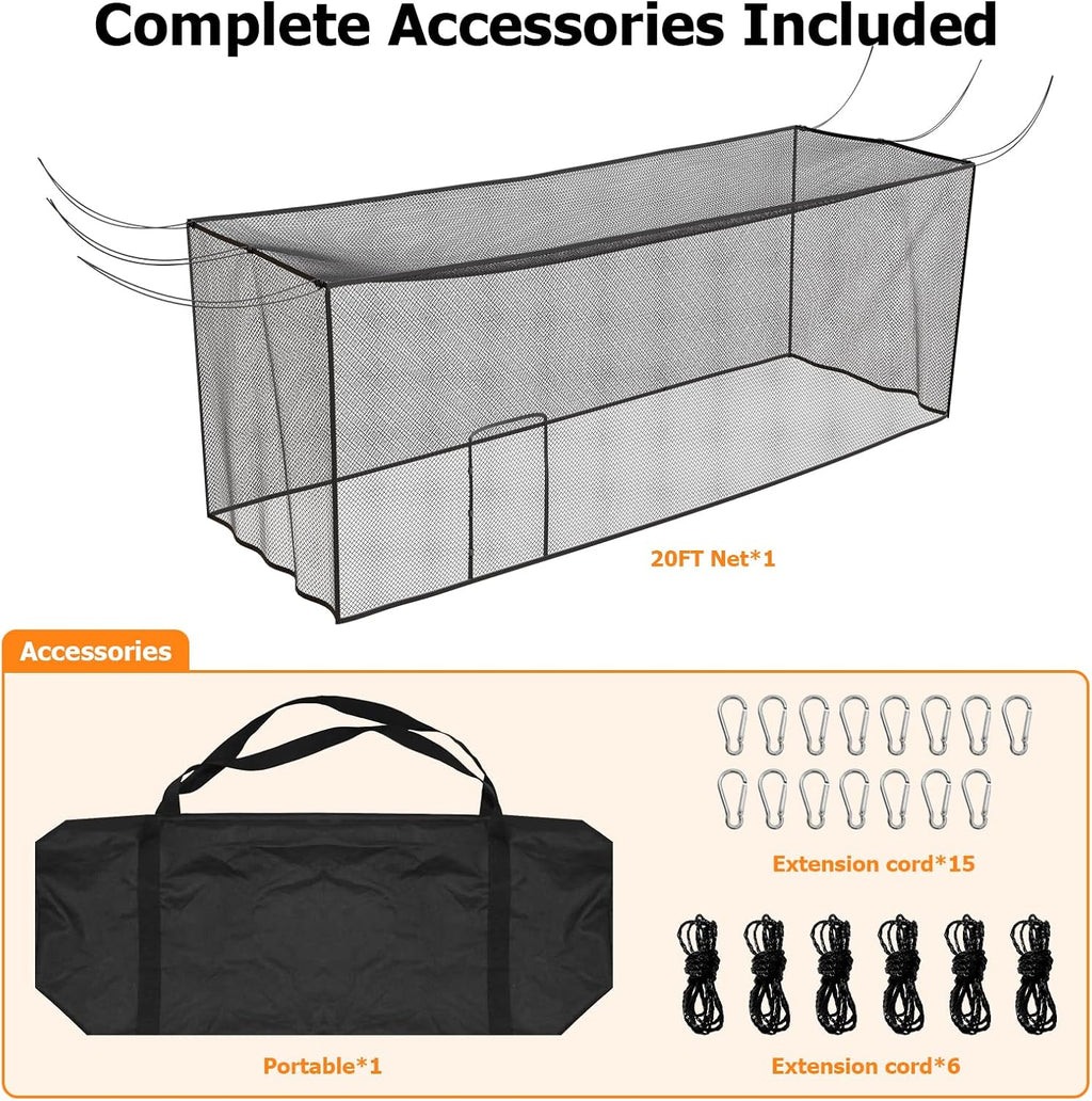 Batting Cage Net, UV-Stabilized HDPE, Black, 1-3/4' Square Mesh, Square-Hung, 1/4' Border Rope, Side Door – Baseball & Softball Netting – Sizes: 8x8x20ft,10x10x35ft,12x12x55ft, 12x14x70ft