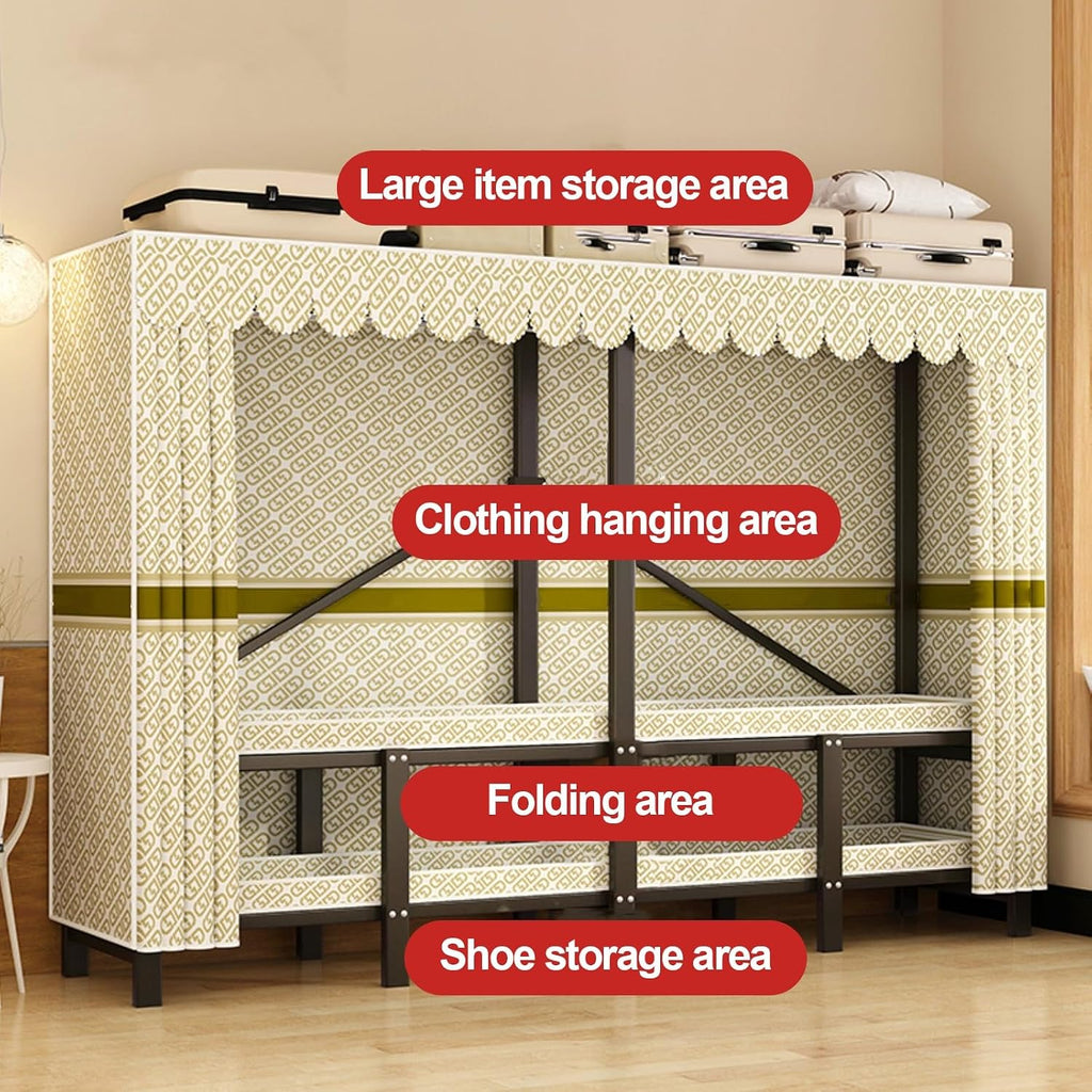 Foldable Closet Wardrobe Clothes Rail with Cover Heavy-Duty Clothes Rack with Bottom Shoes Shelf Portable Armoire Storage Metal Garment Racks for Hanging Clothes(A,70x50x170cm/28x20x67in)