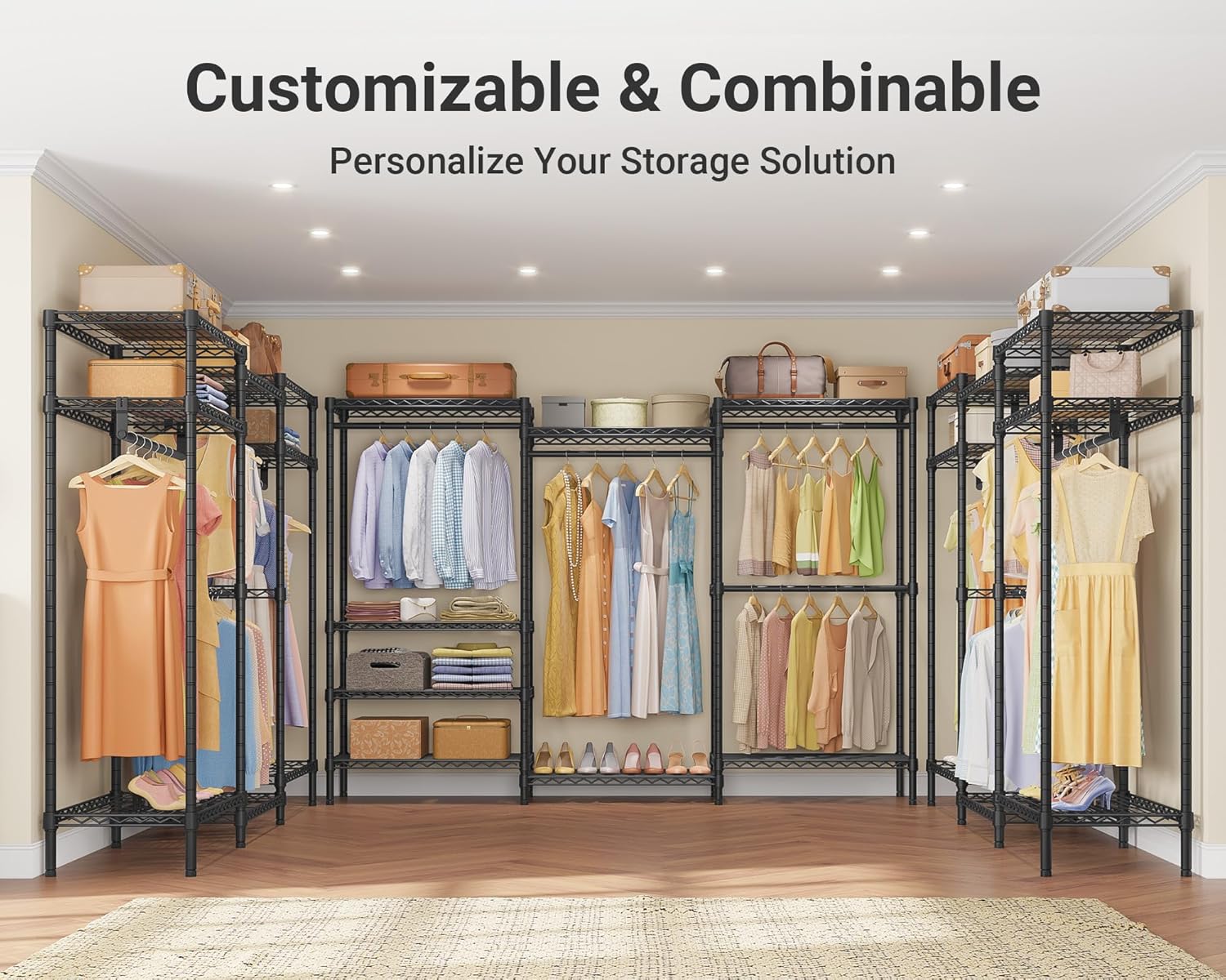 VIPEK V5 Plus Large Portable Closet Rack Freestanding Wardrobe Closet, Multi-Functional Clothes Rack Heavy Duty Metal Clothing Rack for Hanging Clothes, 85.4' L x 15.7' W x 76.4' H, Black