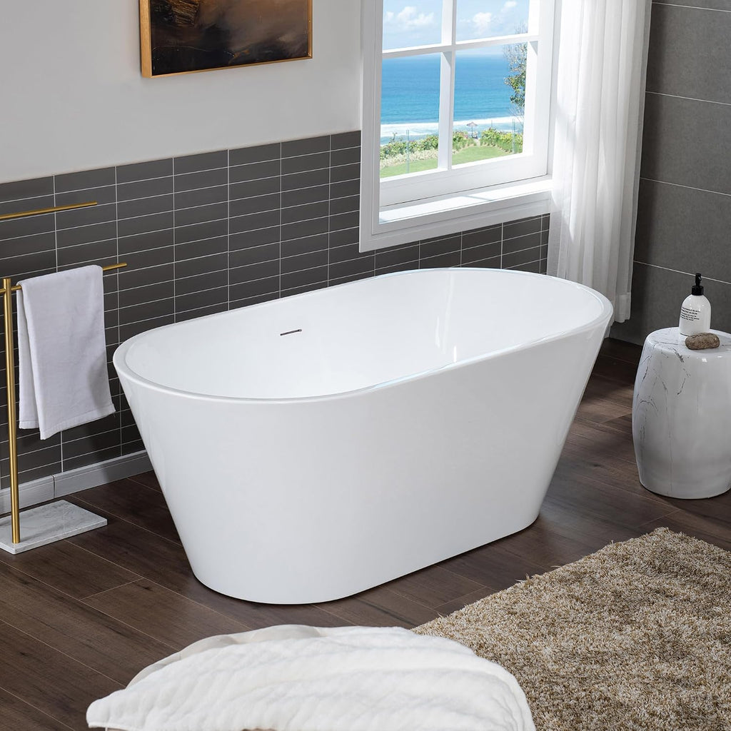 WOODBRIDGE 59 X 29.5 X 22.8' freestanding soaking bathtub with matte black drain included, White WE009